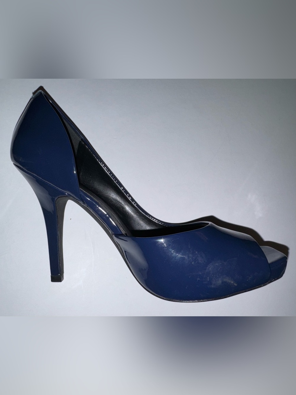 Jessica Simpson Navy Patent Open-Toe Pumps - Picture 3 of 12